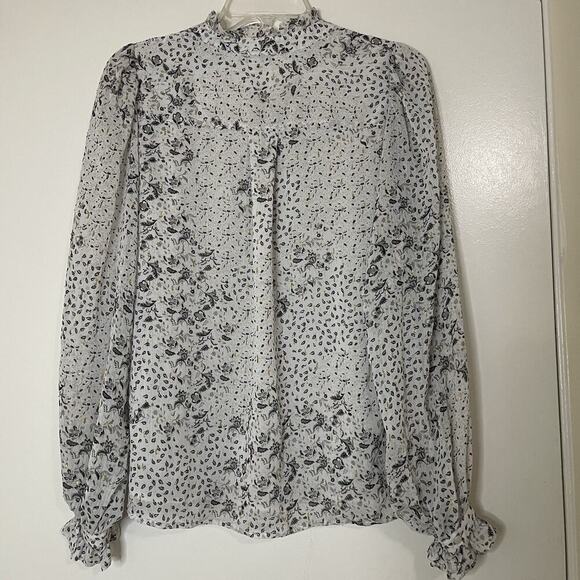 Anthropologie Maison d'amelie long sleeve abstract floral white blouse small - Picture 5 of 6
